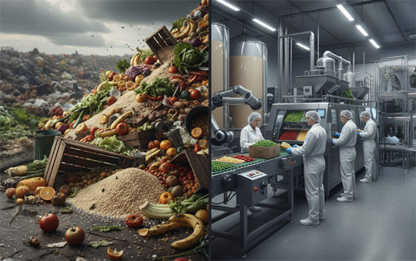 Food loss and waste contrasted with industrial solutions for reducing hunger