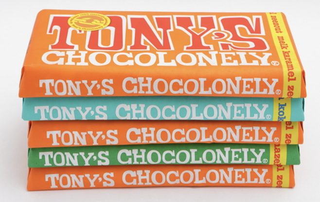 A stack of Tony's Chocolonely bars. The company topped the 2025 chocolate scorecard.