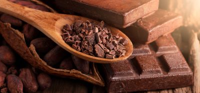 Cocoa beans and a cocoa pod on a wooden surface, representing the source of chocolate and the challenges in sustainable cocoa farming.