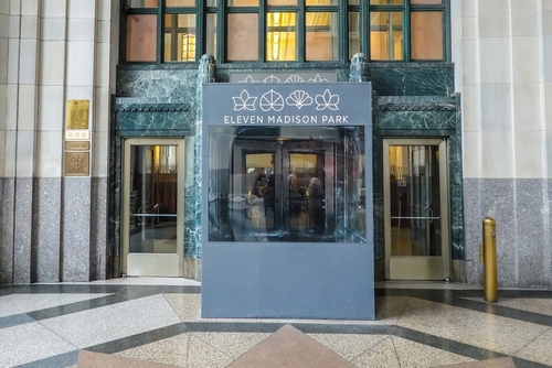The exterior of Eleven Madison Park, the New York restaurant where chef Daniel Humm is reintroducing meat to the formerly plant-based menu.