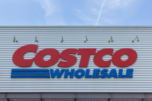 Costco storefront with company logo on display