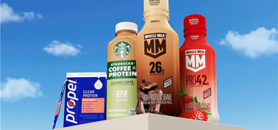 PepsiCo’s 2026 protein beverage range featuring Propel Clear Protein, reformulated Muscle Milk, and Starbucks Coffee + Protein in assorted flavours and packaging.